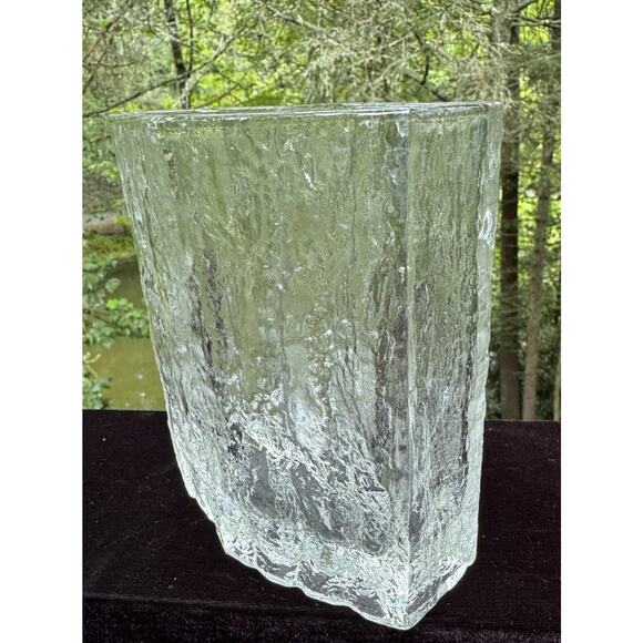Hoya Crystal Frost Fire Ice Glass Vase Textured Clear Japan Vintage MCM Modern - Picture 11 of 12